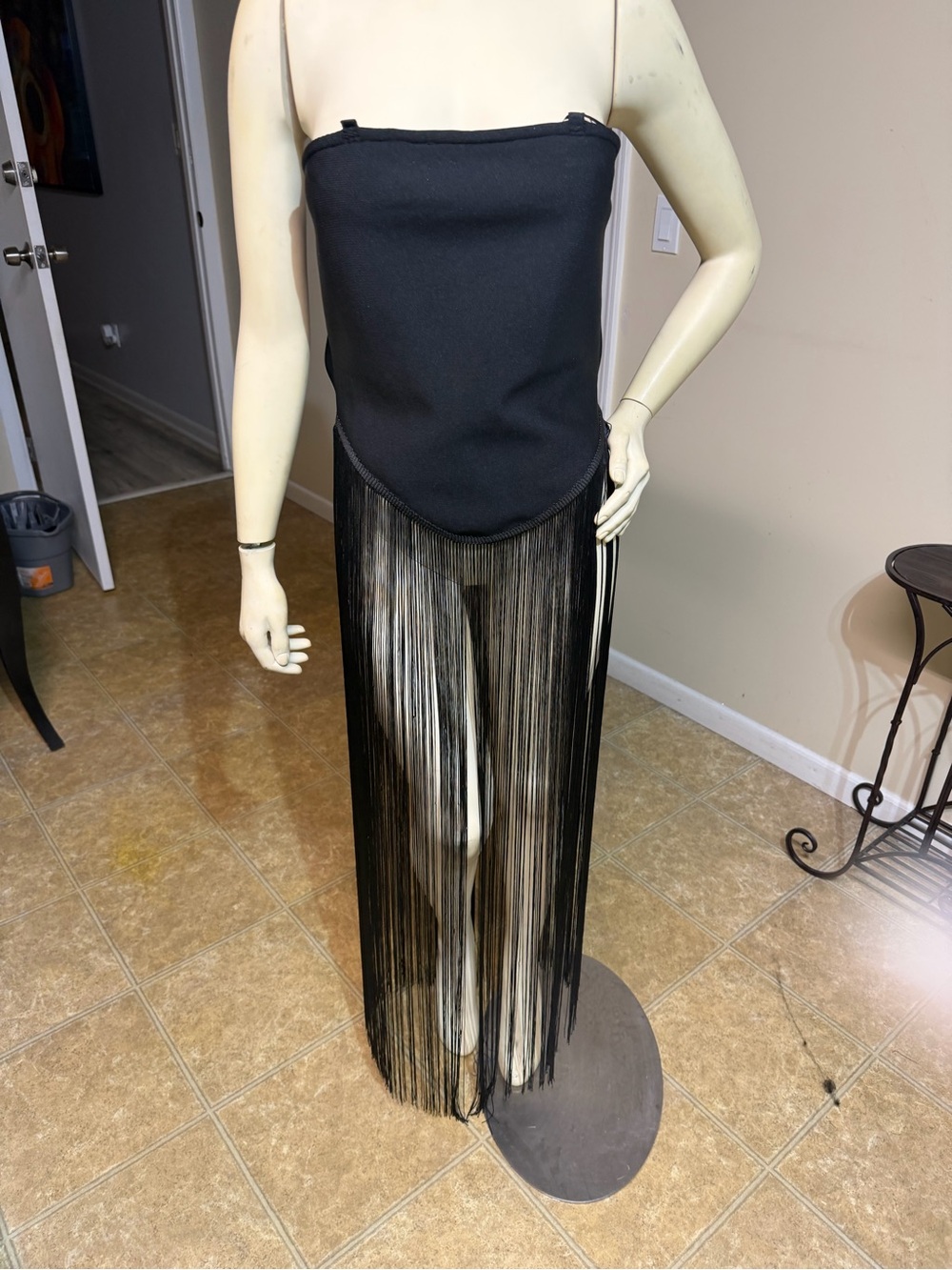 AKIRA Black Fringe Maxi Top